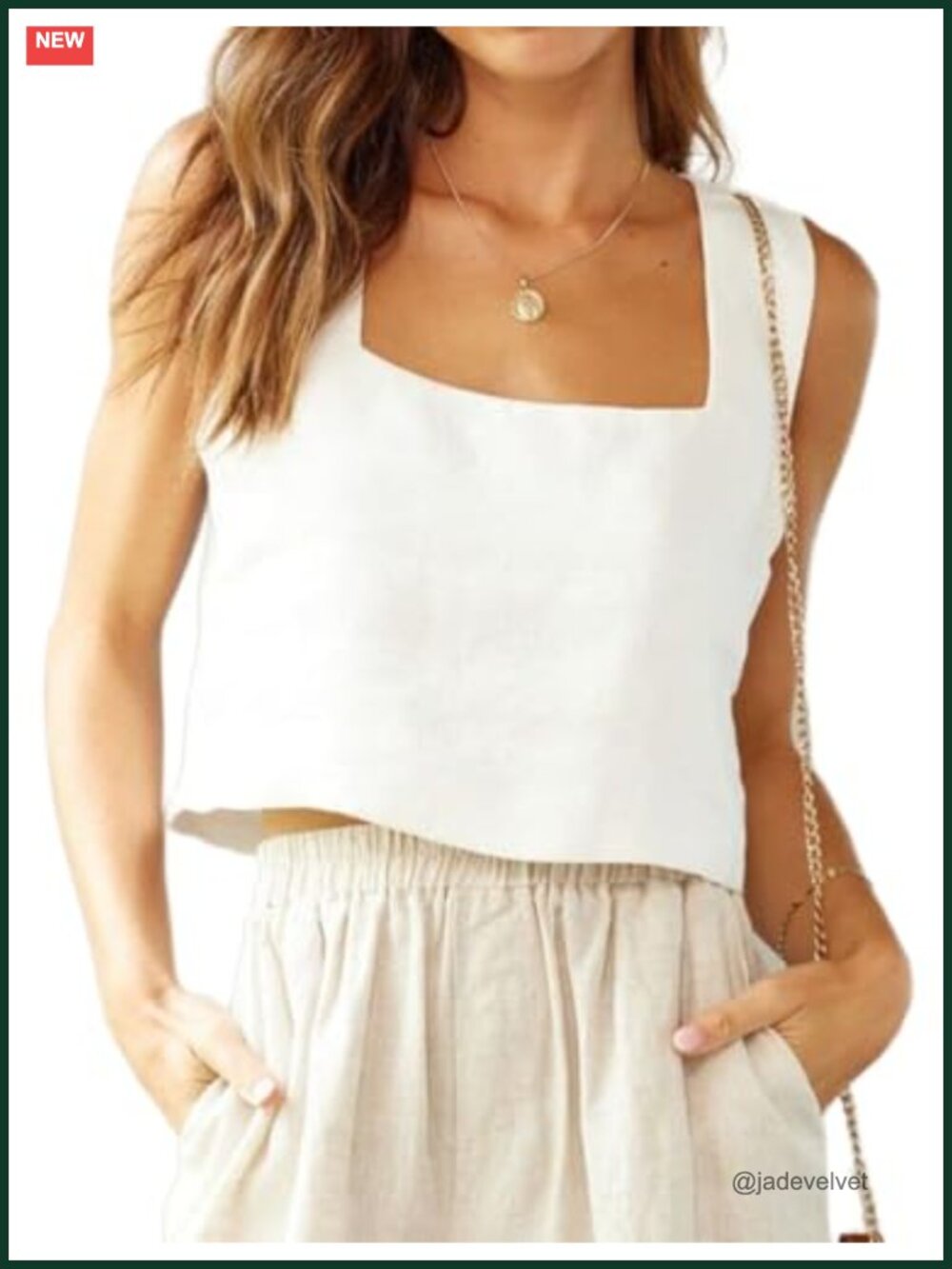 Women's Cotton Linen Square Neck Sleeveless Crop Tank Top Y2K Summer Casual
